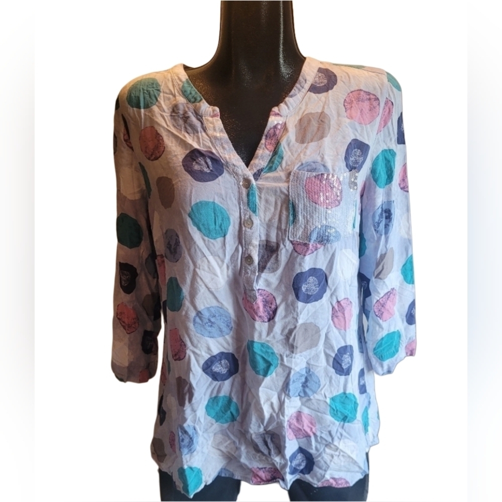 Marie Claire Multi Colored Large Polka Dot Pattern Top Size L